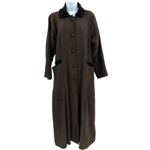 Flax Jeanne Engelhart Herringbone Wool Tweed Coat Velvet Collar Retro Size S